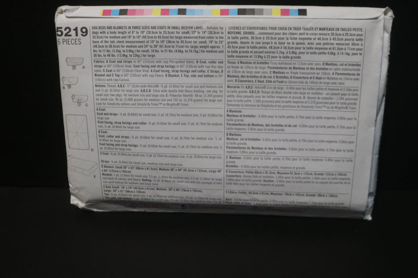 Simplicity 5219 Dog Beds and Blankets in Three Size and Coats in Small Medium and Large Sewing Pattern UNCUT Dog Bed Sewing Pattern