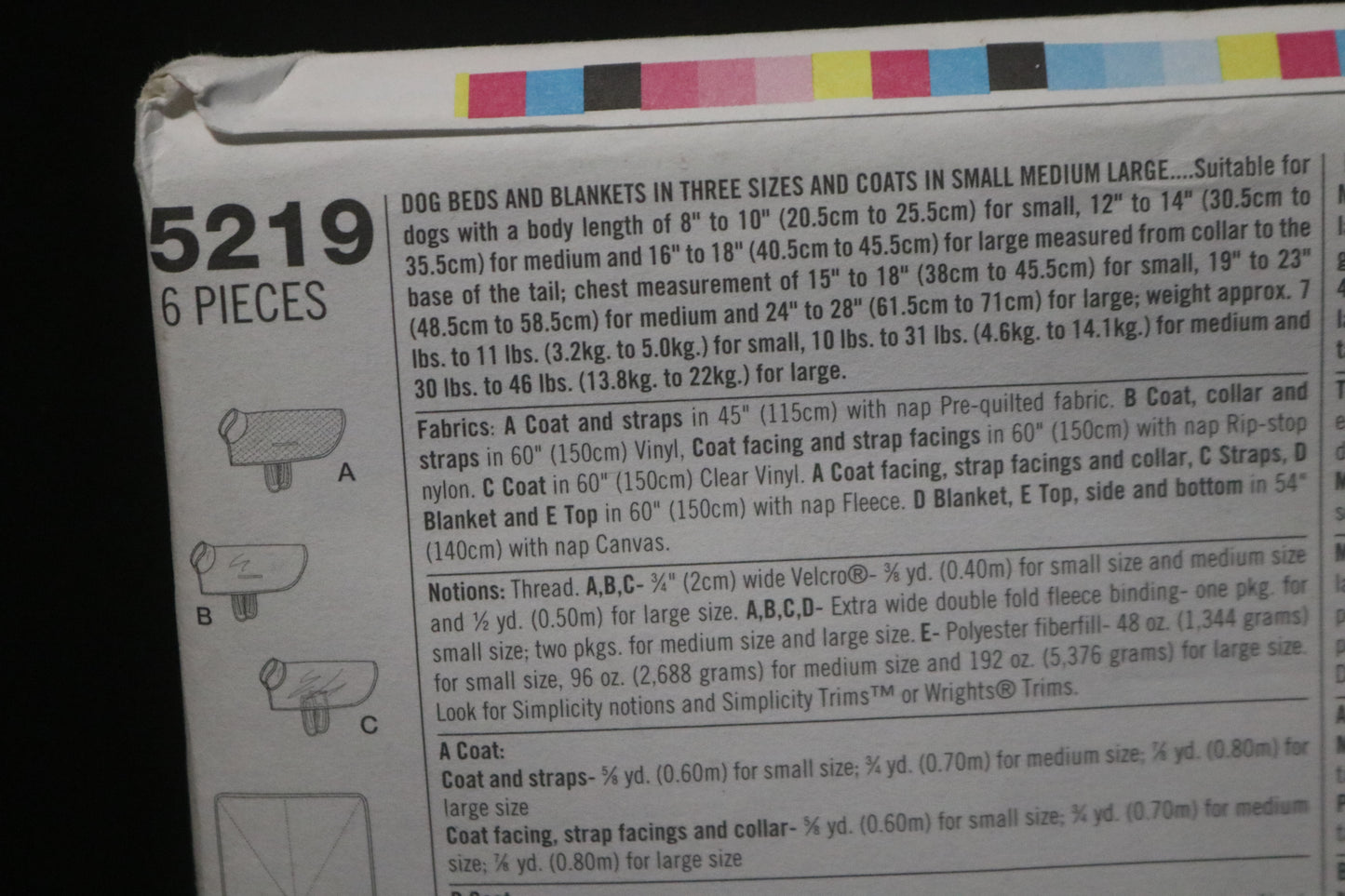 Simplicity 5219 Dog Beds and Blankets in Three Size and Coats in Small Medium and Large Sewing Pattern UNCUT Dog Bed Sewing Pattern