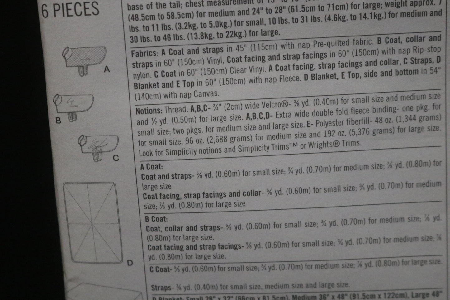 Simplicity 5219 Dog Beds and Blankets in Three Size and Coats in Small Medium and Large Sewing Pattern UNCUT Dog Bed Sewing Pattern