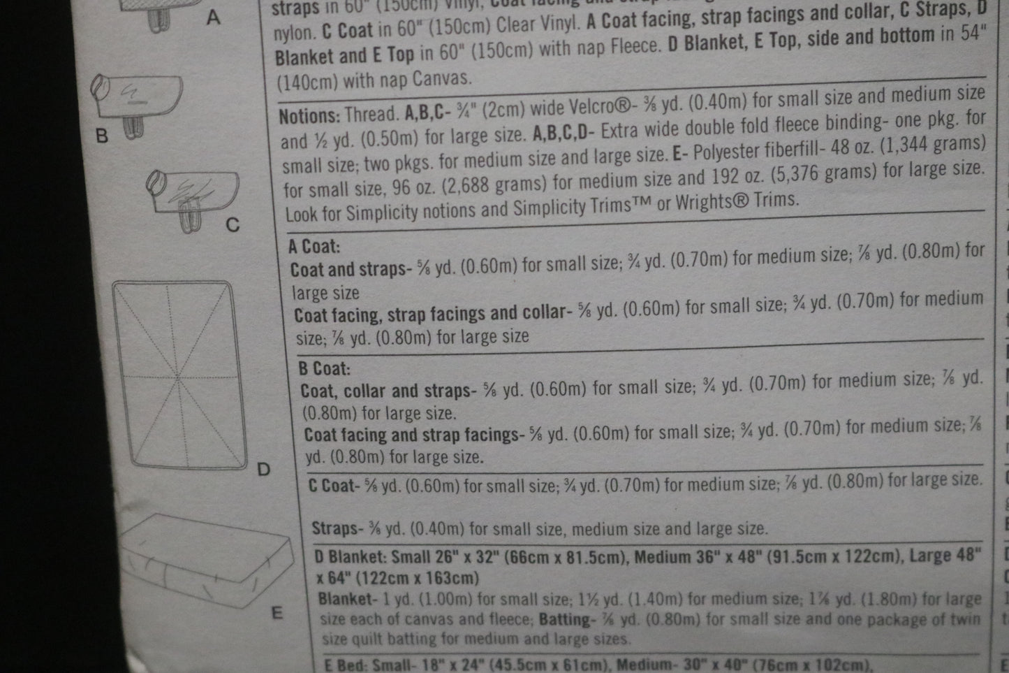 Simplicity 5219 Dog Beds and Blankets in Three Size and Coats in Small Medium and Large Sewing Pattern UNCUT Dog Bed Sewing Pattern