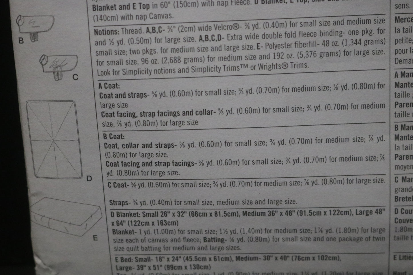 Simplicity 5219 Dog Beds and Blankets in Three Size and Coats in Small Medium and Large Sewing Pattern UNCUT Dog Bed Sewing Pattern