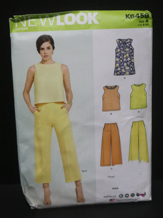 New Look 6459 Misses Top and Cropped Pants Sewing Pattern UNCUT - Size 8 - 20