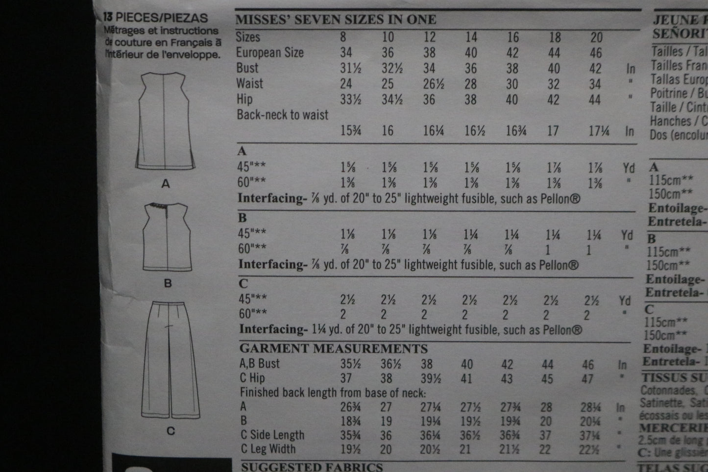 New Look 6459 Misses Top and Cropped Pants Sewing Pattern UNCUT - Size 8 - 20