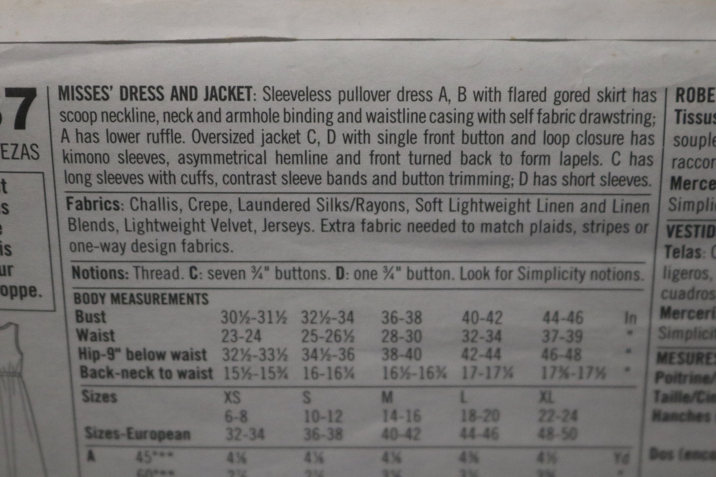 Simplicity 9087 Misses Dress and Jacket Sewing Pattern UNCUT Size Xs S M