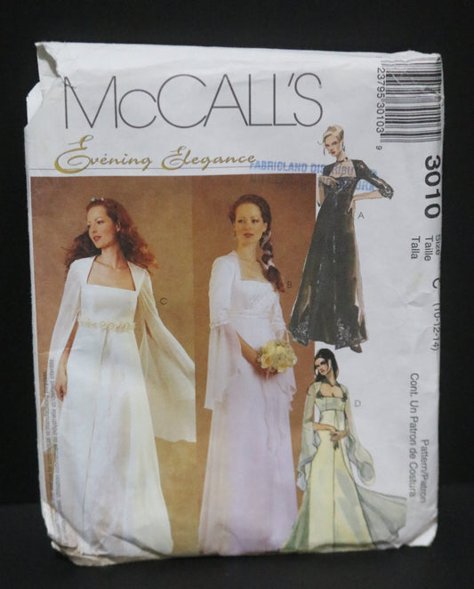 McCalls 3010 Evening Elegance Misses / Misses petite Lined Bridal Gown and Bridesmaid Dress Sewing Pattern - UNCUT - Size 10 12 14