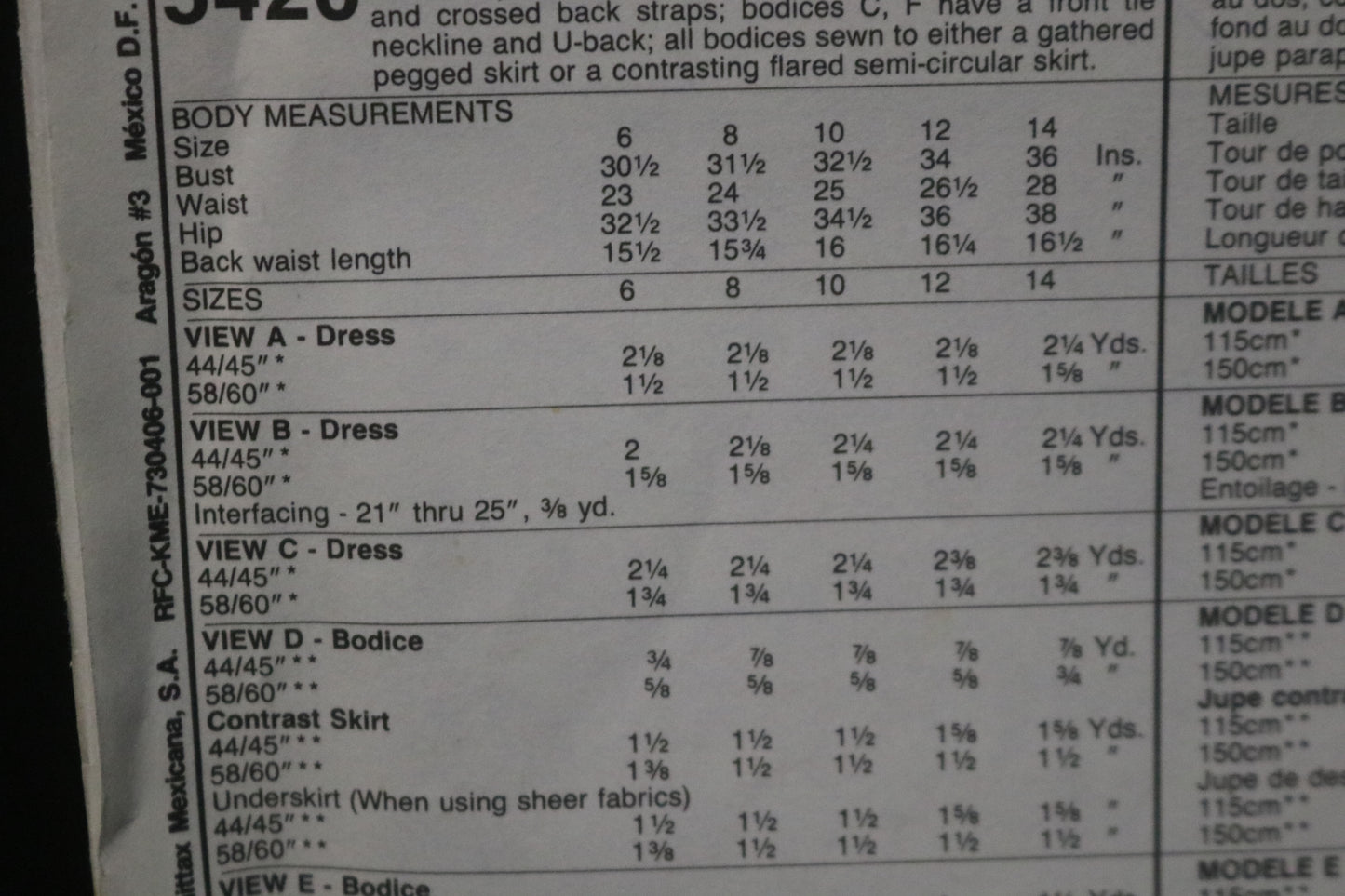 McCalls 5420 NYNY Misses Dresses Sewing Pattern - UNCUT - Size 10