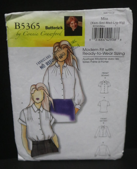 Butterick 5365 Connie Crawford Misses Blouse Sewing Pattern - UNCUT - Size Xsm Sml Med Lrg Xlg