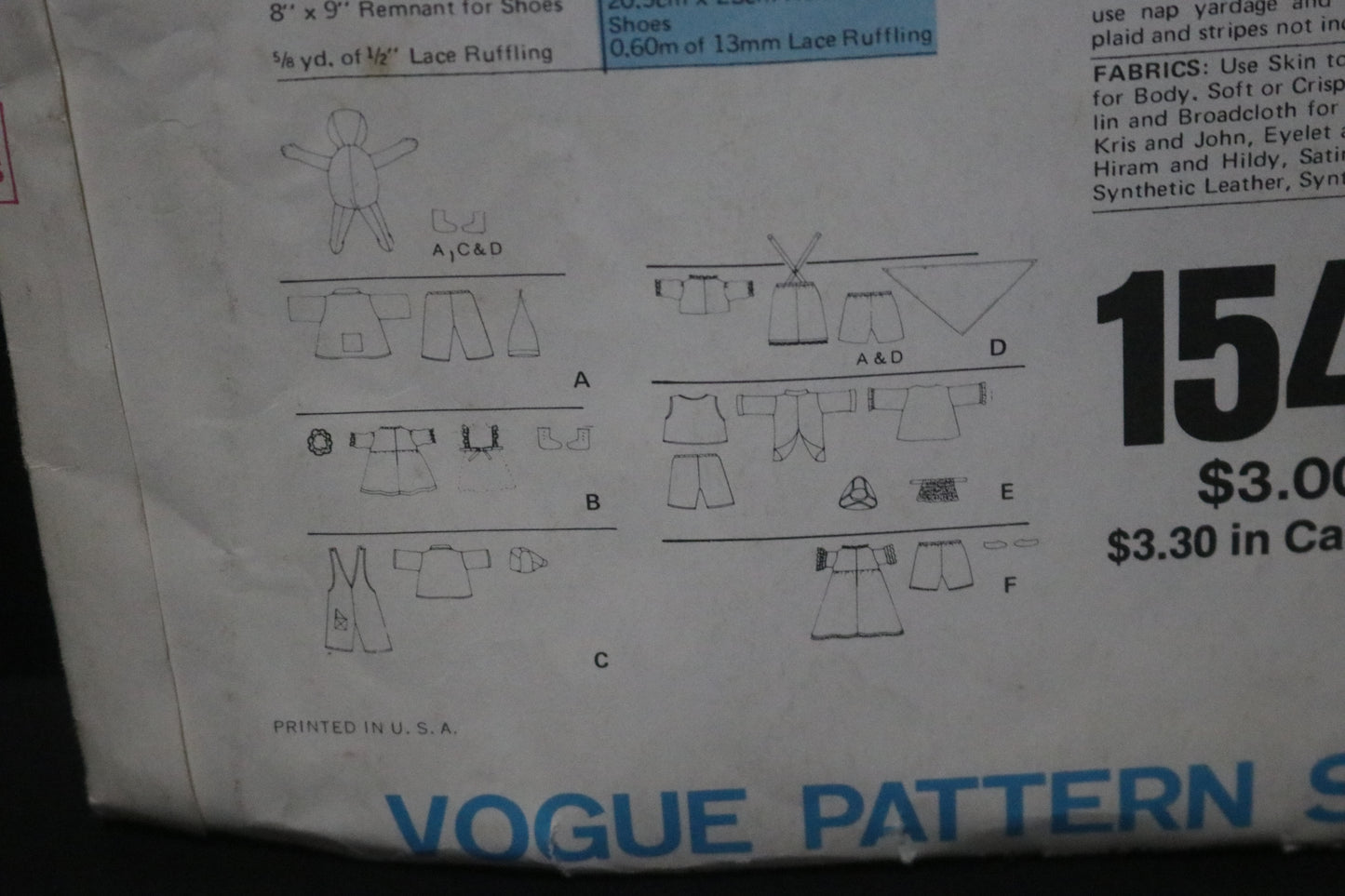 Vogue 1546 Little Vogue Dolls and Clothes Sewing Pattern - UNCUT