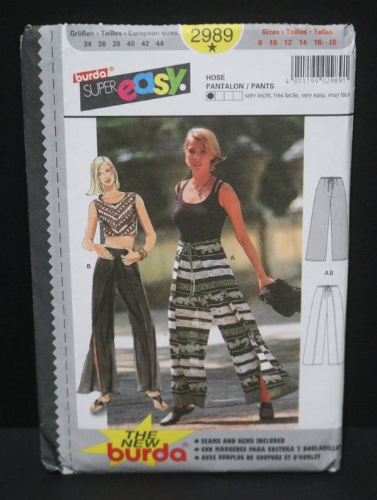 Burda 2989 Misses Pants Sewing Pattern - UNCUT Size 8 10 12 14 16 18