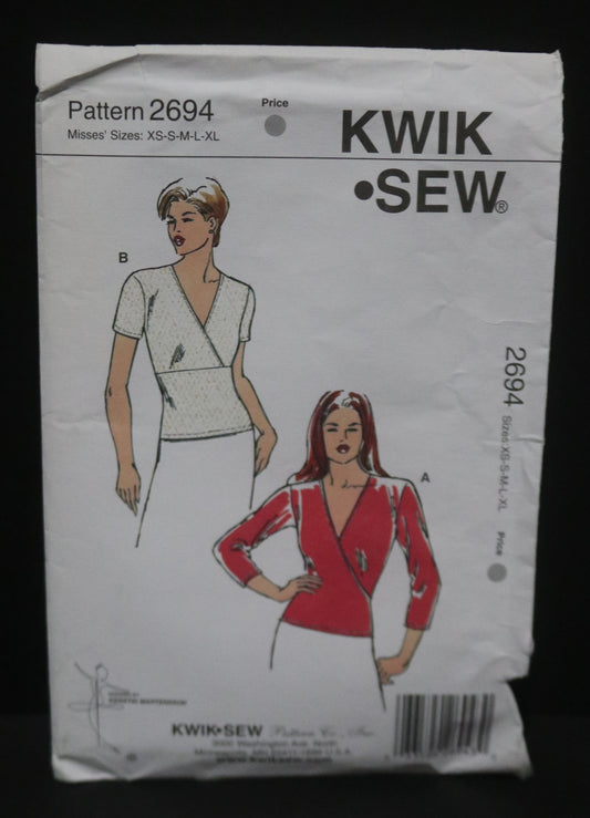 Kwik Sew 2694 Misses Wrap Tops Sewing Pattern - UNCUT - Size Xs S M L XL