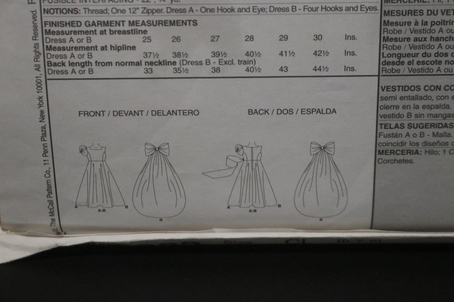 McCalls 4285 Children's Girls Lined Dresses with detachable Train Sewing Pattern UNCUT Size 6 7 8