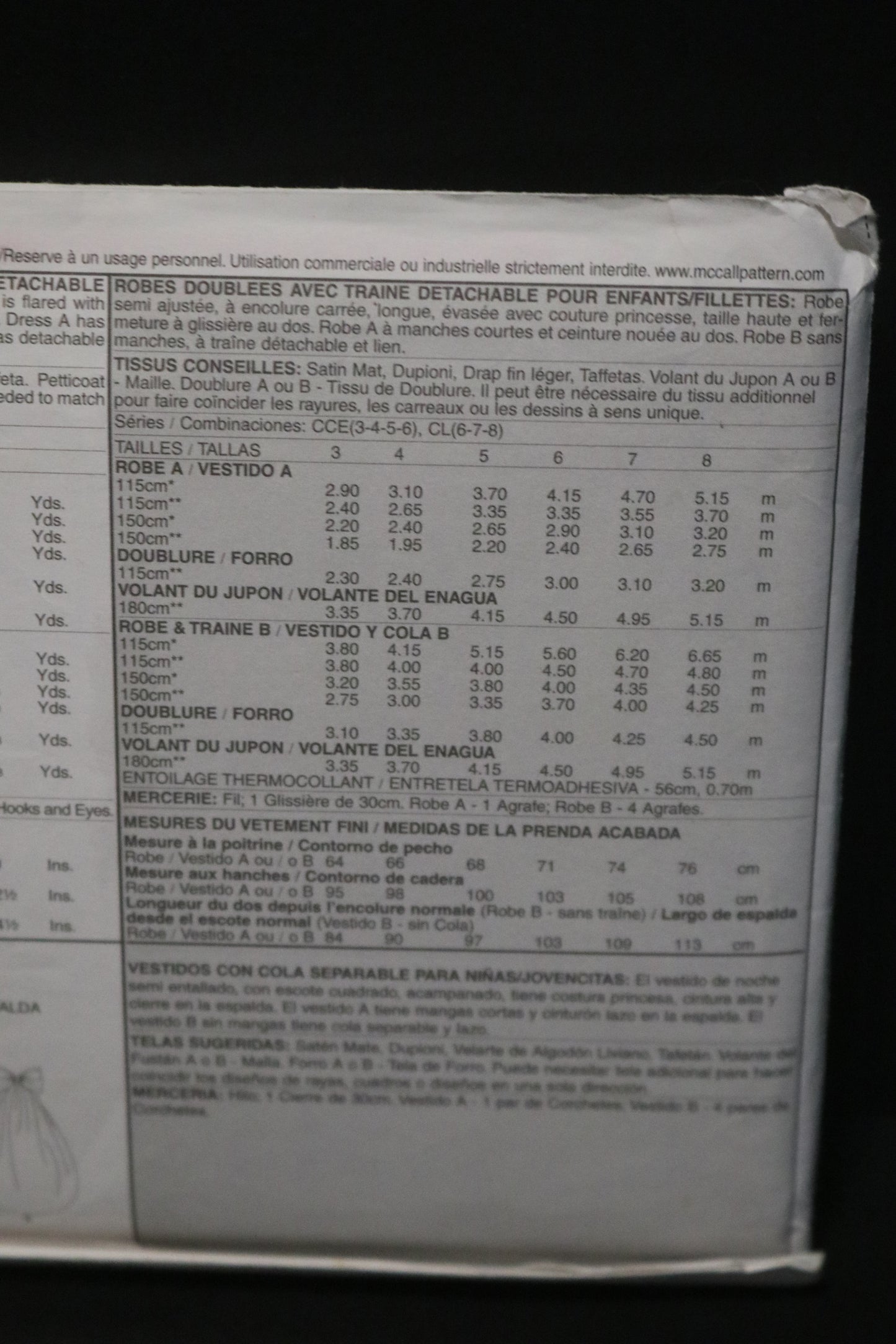 McCalls 4285 Children's Girls Lined Dresses with detachable Train Sewing Pattern UNCUT Size 6 7 8