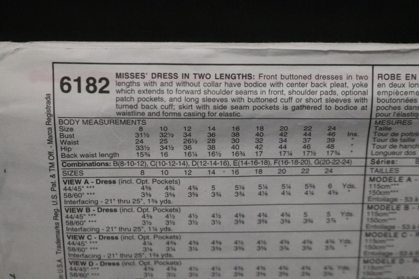 McCalls 6182 Misses Dress in Two Lengths Sewing Pattern - UNCUT - Size 14 16 18