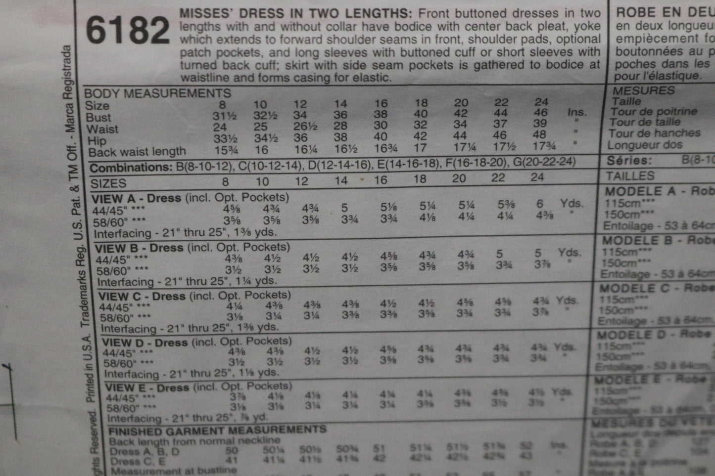 McCalls 6182 Misses Dress in Two Lengths Sewing Pattern - UNCUT - Size 14 16 18