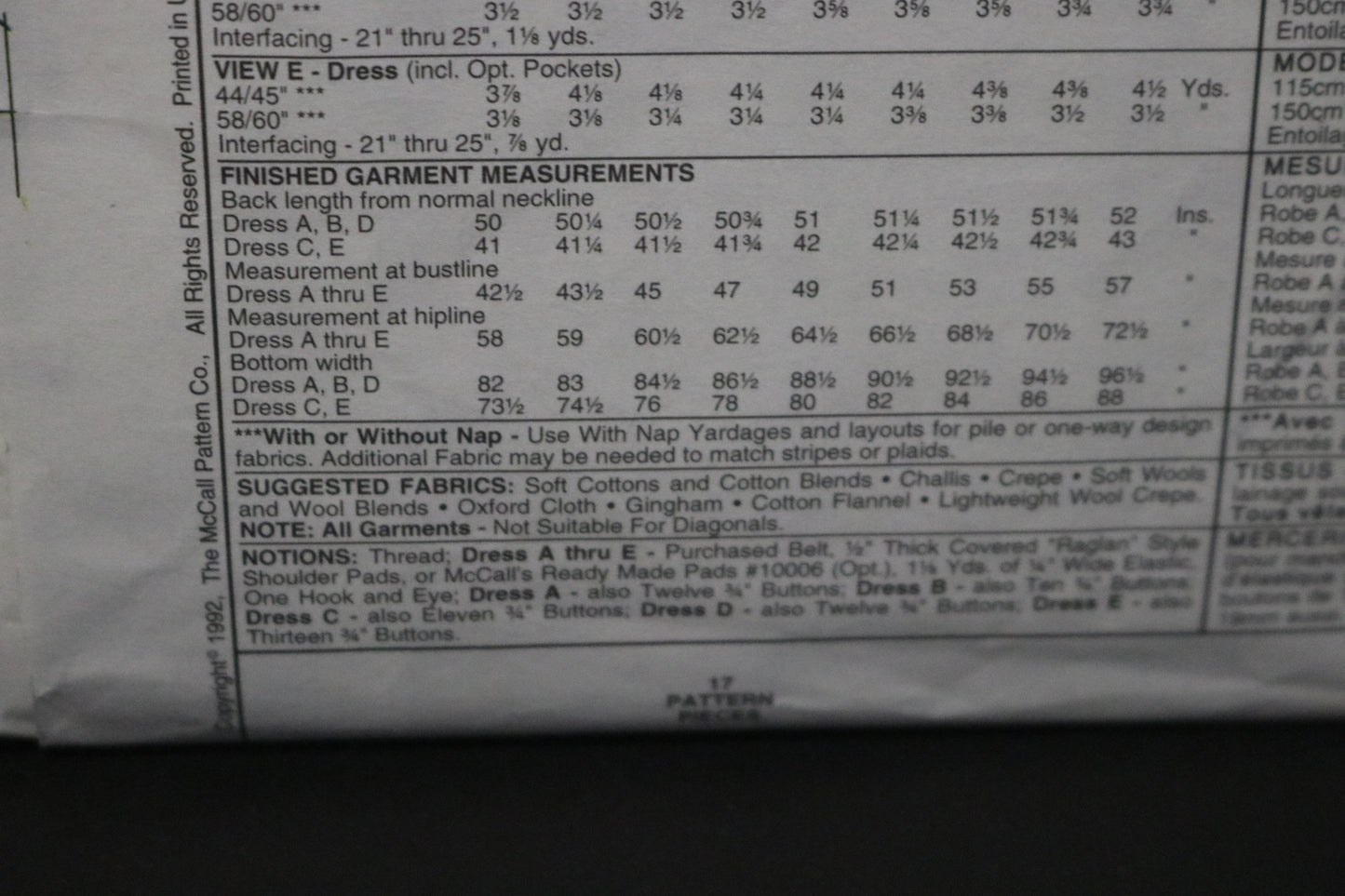 McCalls 6182 Misses Dress in Two Lengths Sewing Pattern - UNCUT - Size 14 16 18