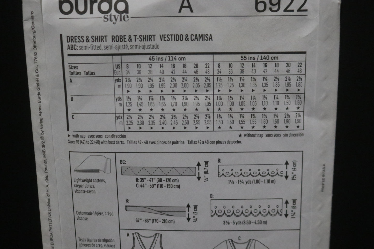 Burda 6922 Misses Dress and Top Sewing Pattern - UNCUT - Size 8 10 12 14 16 18 20 22