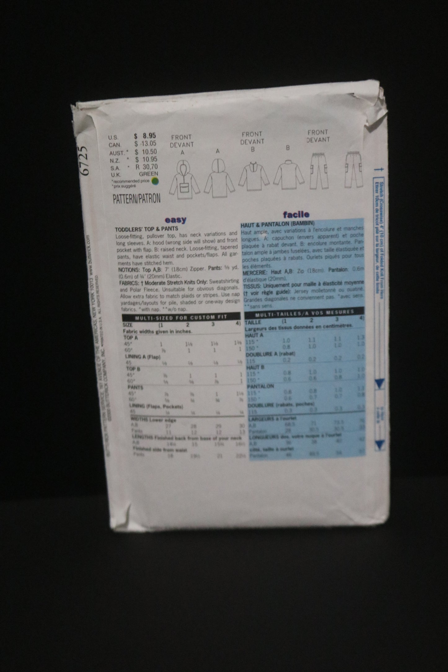 Butterick 6725 Toddlers Top and Pants Sewing Pattern - UNCUT - Size 1 2 3 4