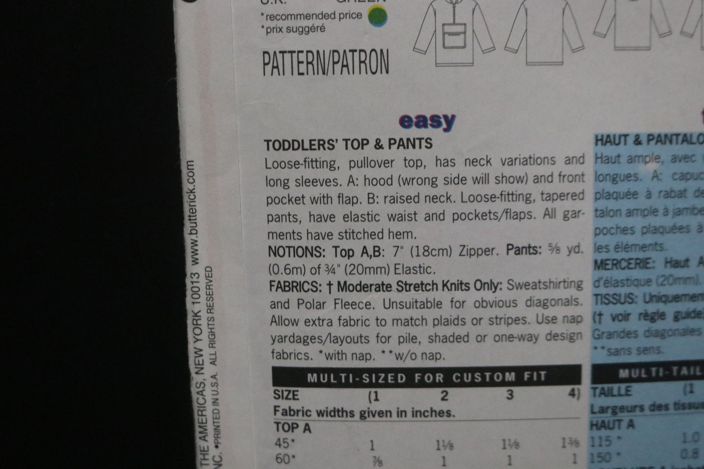 Butterick 6725 Toddlers Top and Pants Sewing Pattern - UNCUT - Size 1 2 3 4