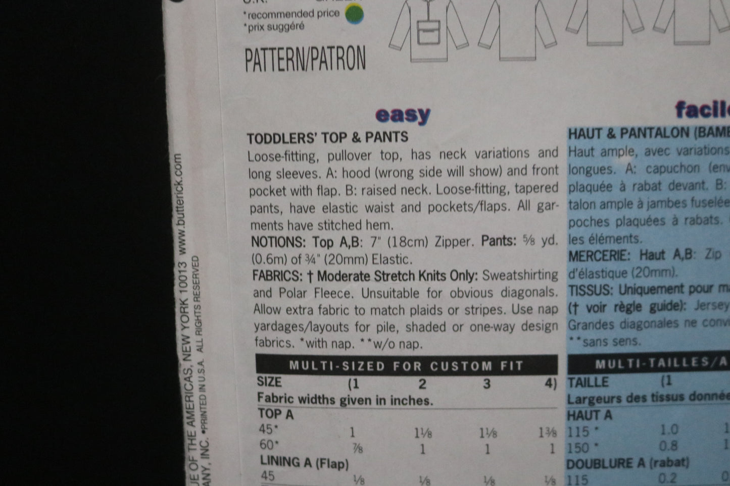 Butterick 6725 Toddlers Top and Pants Sewing Pattern - UNCUT - Size 1 2 3 4