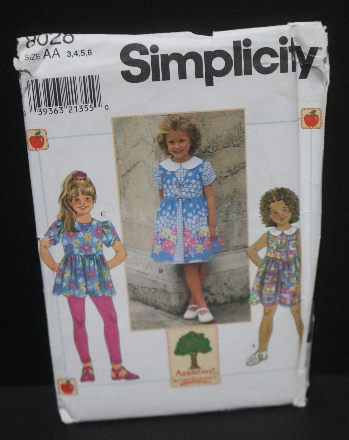 Simplicity 8028 Girls Dress or Top, Pinafore and Knit Leggings Sewing Pattern - UNCUT Size 3 4 5 6