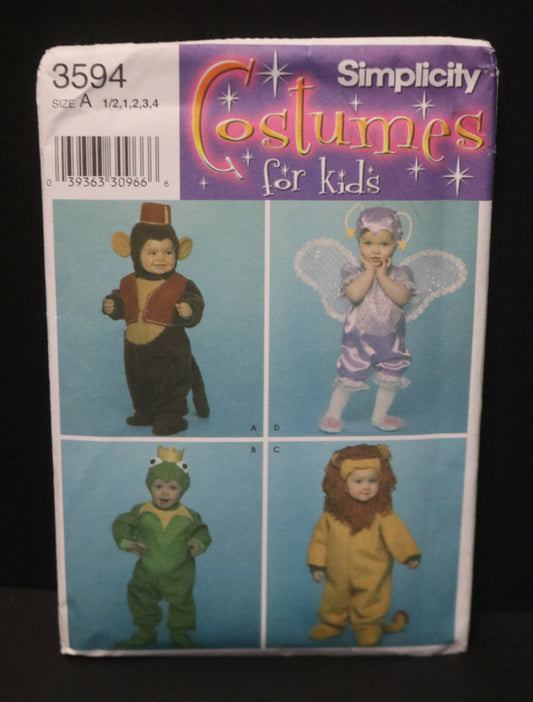 Simplicity 3594 Toddlers Monkey, Fairy, Frog, and Lion Costumes Sewing Pattern - UNCUT - Size 1/2 1 2 3 4