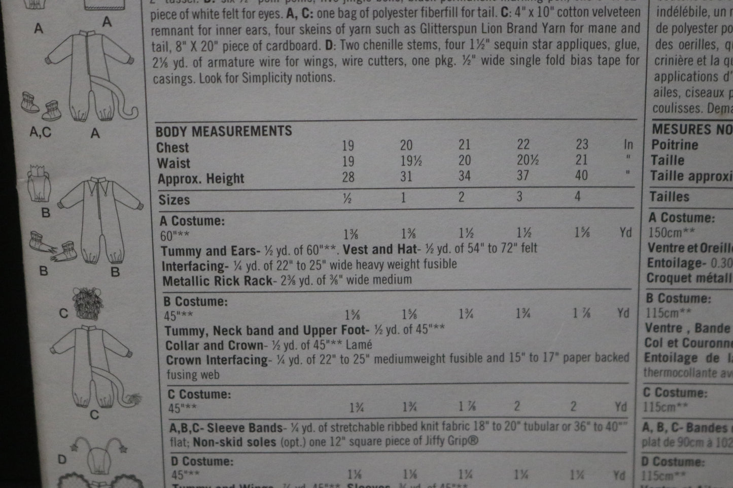 Simplicity 3594 Toddlers Monkey, Fairy, Frog, and Lion Costumes Sewing Pattern - UNCUT - Size 1/2 1 2 3 4