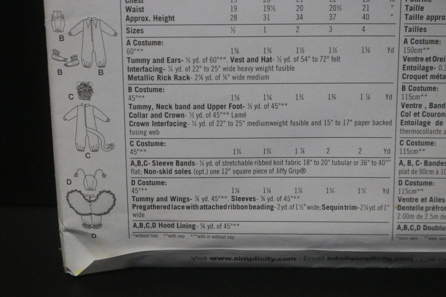Simplicity 3594 Toddlers Monkey, Fairy, Frog, and Lion Costumes Sewing Pattern - UNCUT - Size 1/2 1 2 3 4