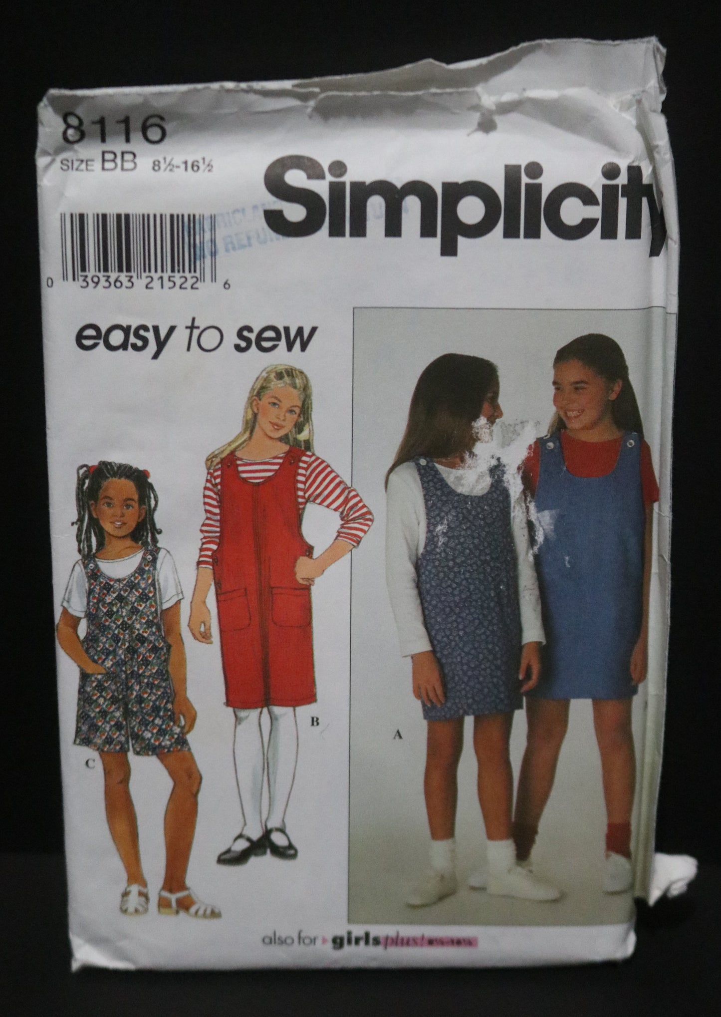 Simplicity 8116 Girls' plus Jumper Romper and Knit Top Sewing Pattern UNCUT Size 8 1/2 - 16 1/2