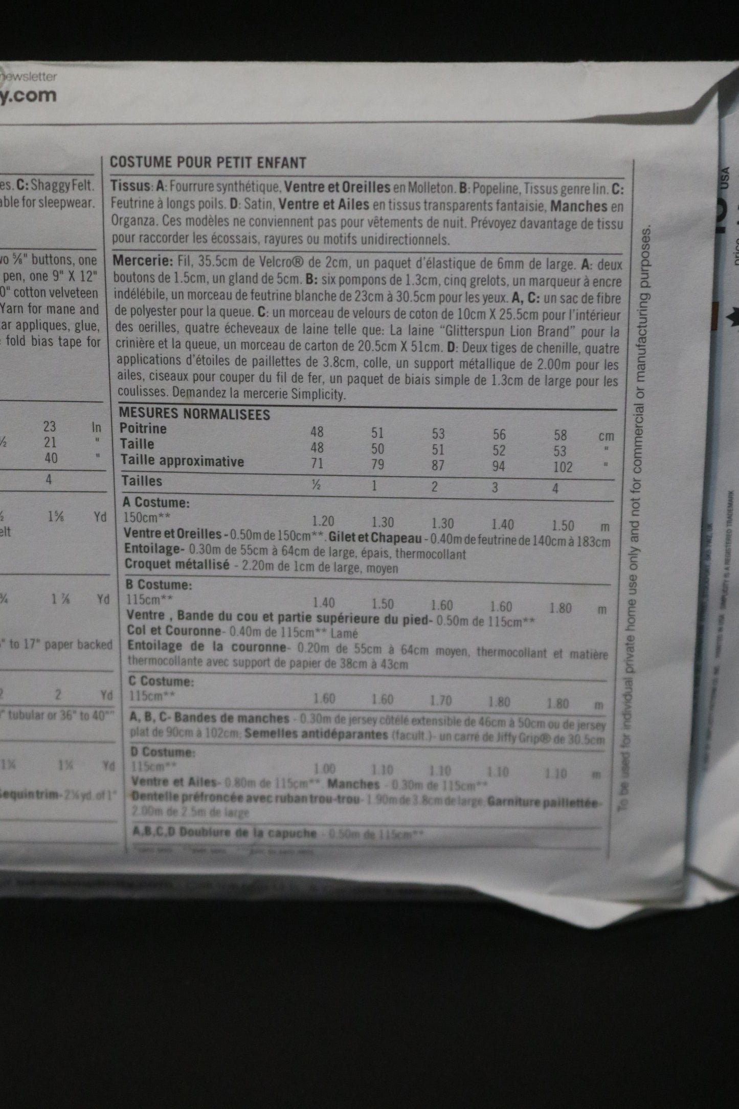 Simplicity 3594 Toddlers Monkey, Fairy, Frog, and Lion Costumes Sewing Pattern - UNCUT - Size 1/2 1 2 3 4