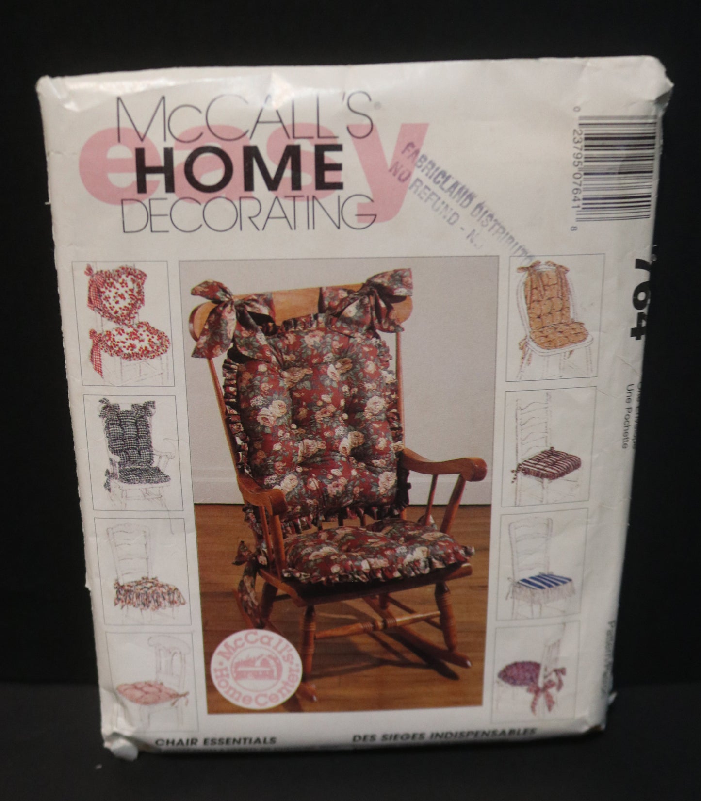 McCalls 764 Chair Cushions Sewing Pattern - UNCUT