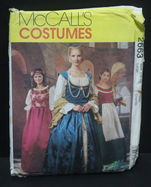 McCalls 2663 Misses Medieval Costumes Sewing Pattern - UNCUT - Size Large (16 -18)