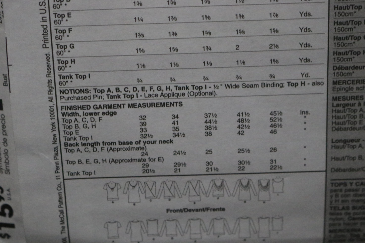 McCalls 5271 Misses Tops and Tank Top Sewing Pattern UNCUT - Size Lrg - Xlg