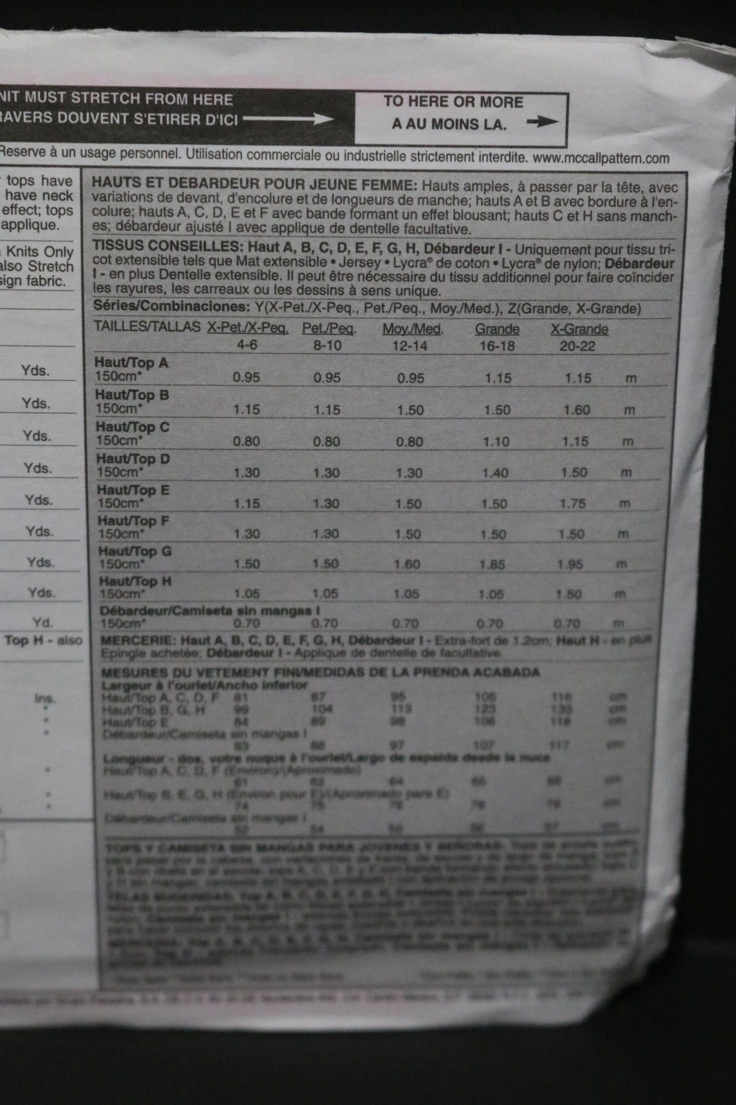 McCalls 5271 Misses Tops and Tank Top Sewing Pattern UNCUT - Size Lrg - Xlg