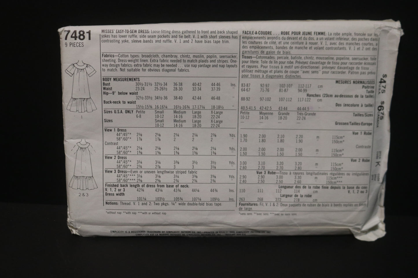 Simplicity 7481  Misses Easy to Sew Dress Sewing Pattern  UNCUT Size XL