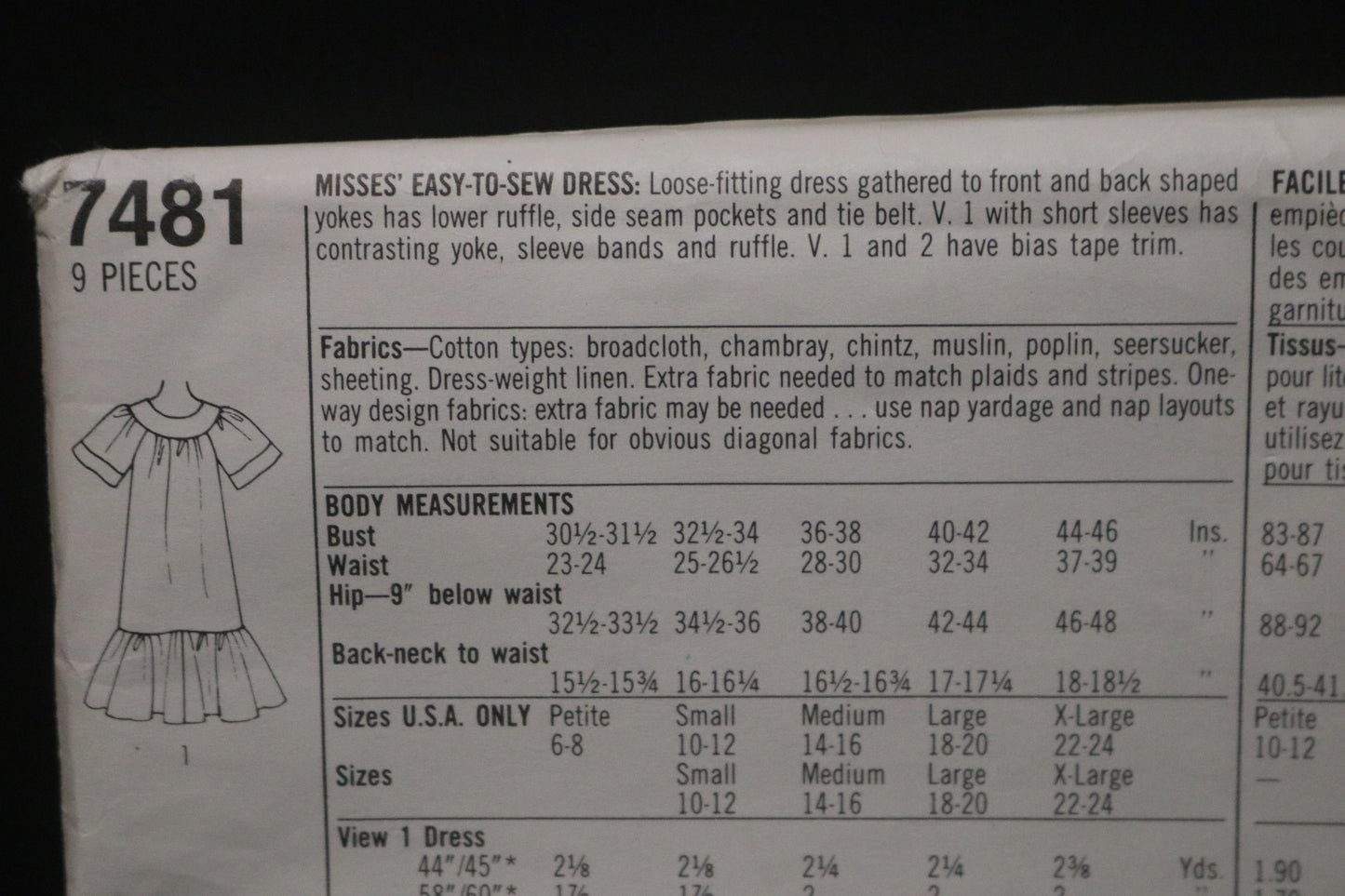 Simplicity 7481  Misses Easy to Sew Dress Sewing Pattern  UNCUT Size XL