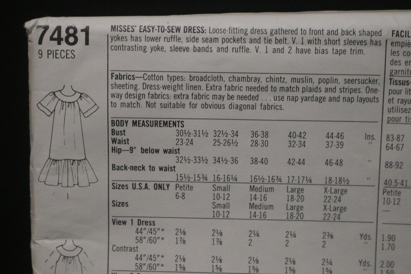 Simplicity 7481  Misses Easy to Sew Dress Sewing Pattern  UNCUT Size XL