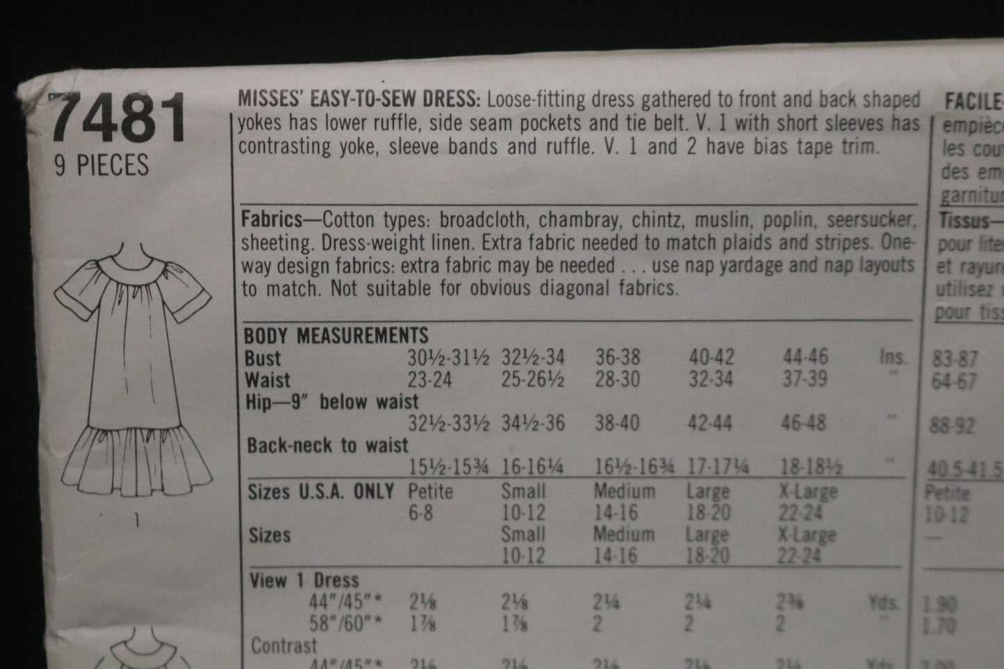 Simplicity 7481  Misses Easy to Sew Dress Sewing Pattern  UNCUT Size XL