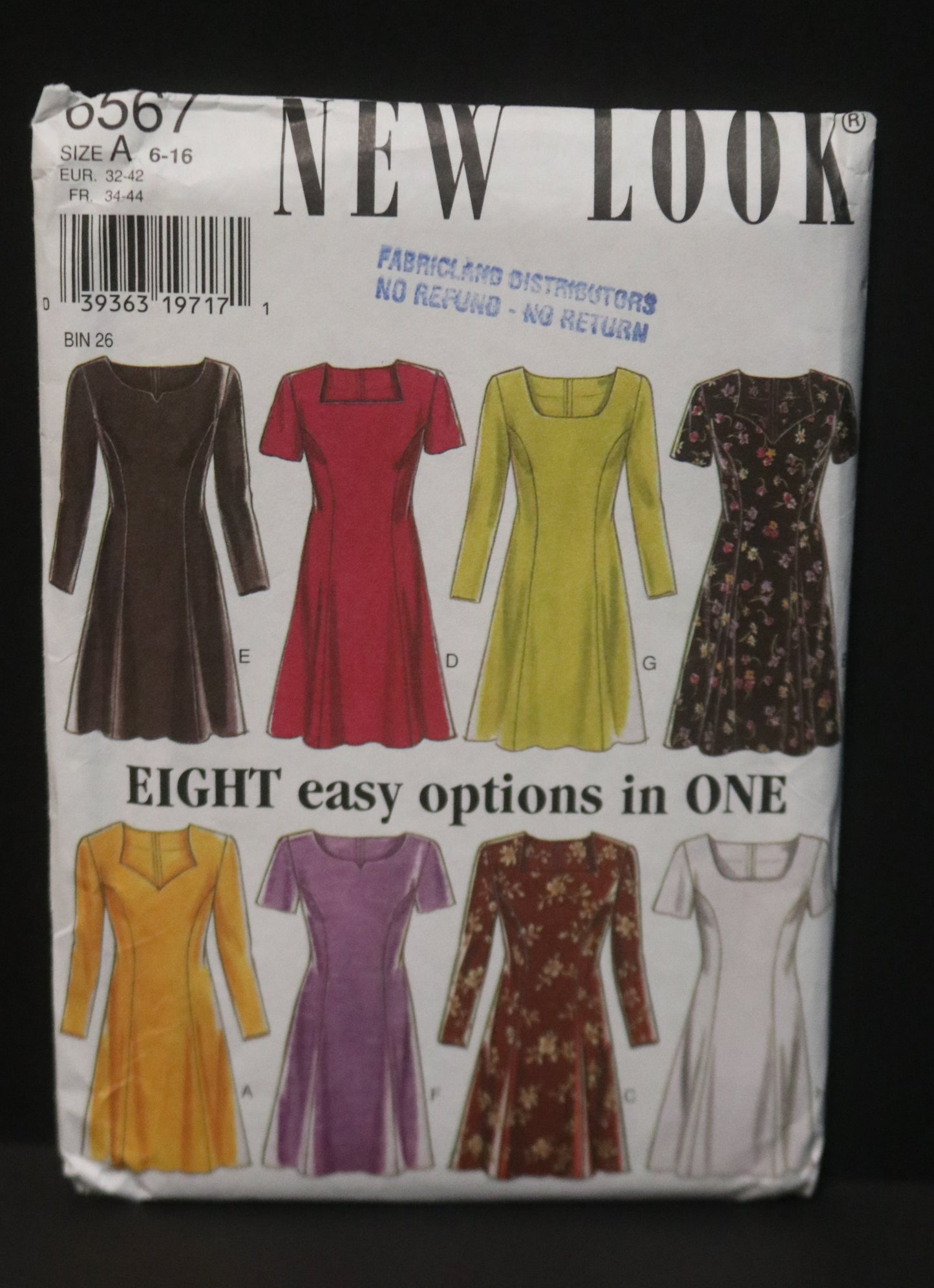 New look 6567 Misses Dresses with Neckline and Sleeve variations Sewing Pattern - UNCUT - Size 6 - 16