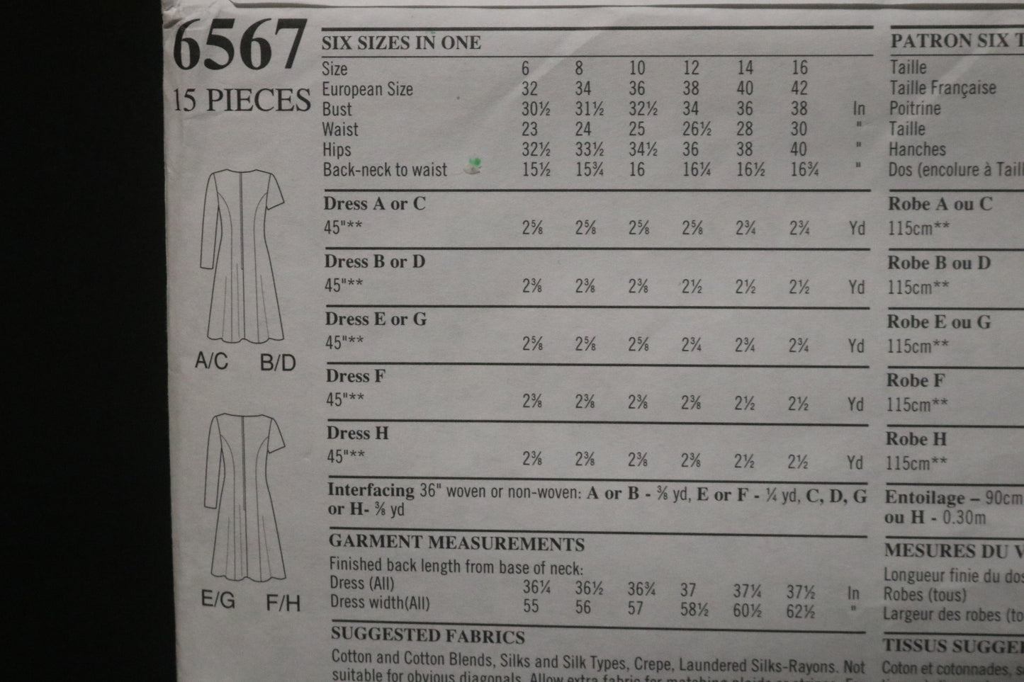 New look 6567 Misses Dresses with Neckline and Sleeve variations Sewing Pattern - UNCUT - Size 6 - 16