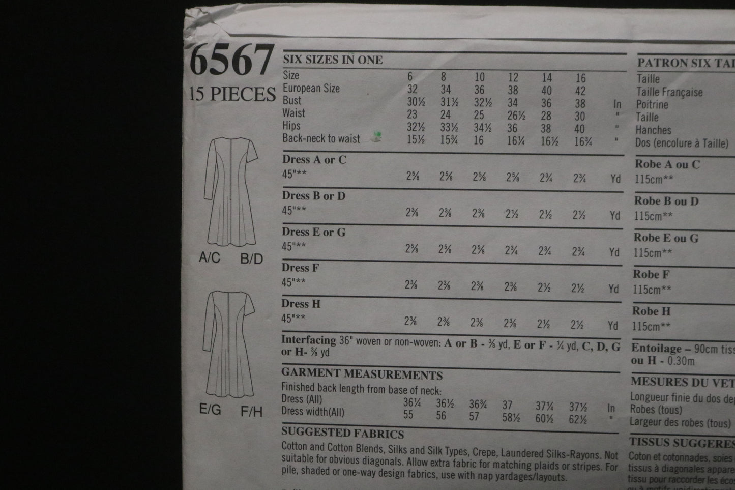 New look 6567 Misses Dresses with Neckline and Sleeve variations Sewing Pattern - UNCUT - Size 6 - 16