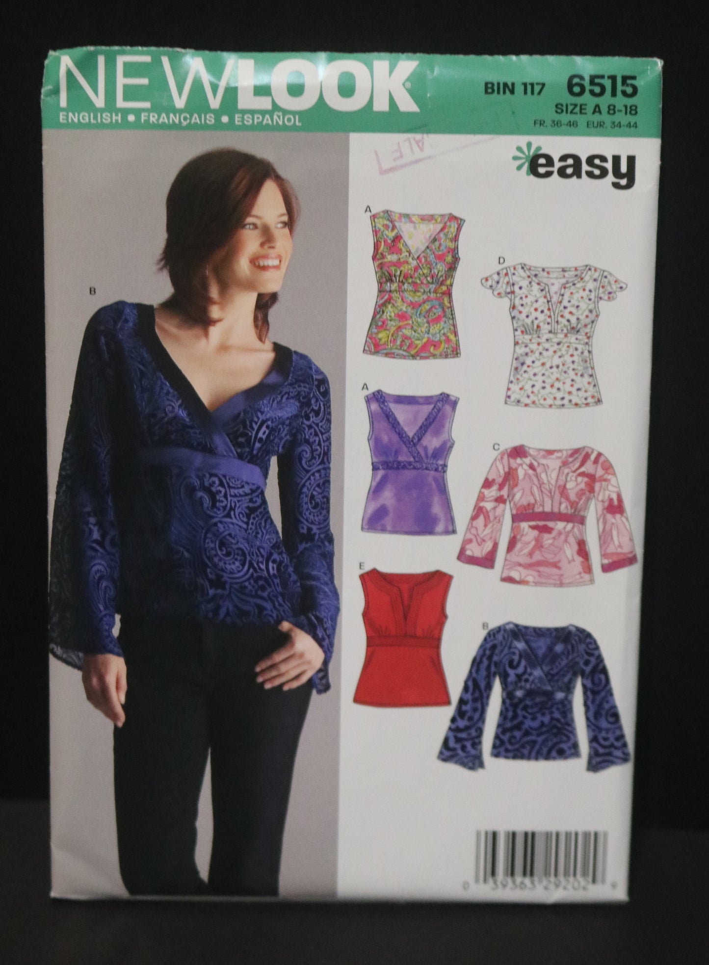 New Look 6515 Misses Tops Sewing Pattern UNCUT - Size 8 - 18