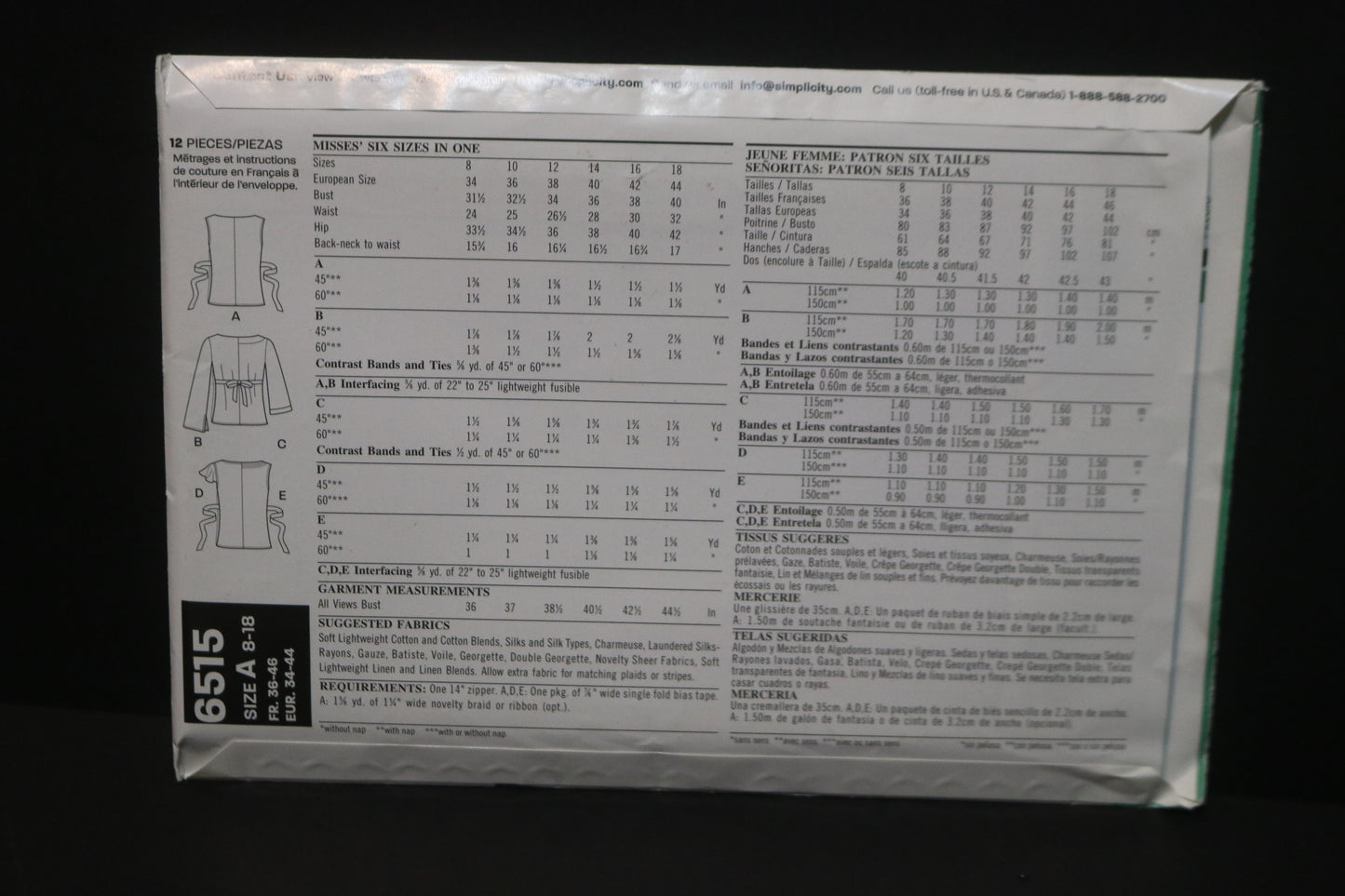 New Look 6515 Misses Tops Sewing Pattern UNCUT - Size 8 - 18
