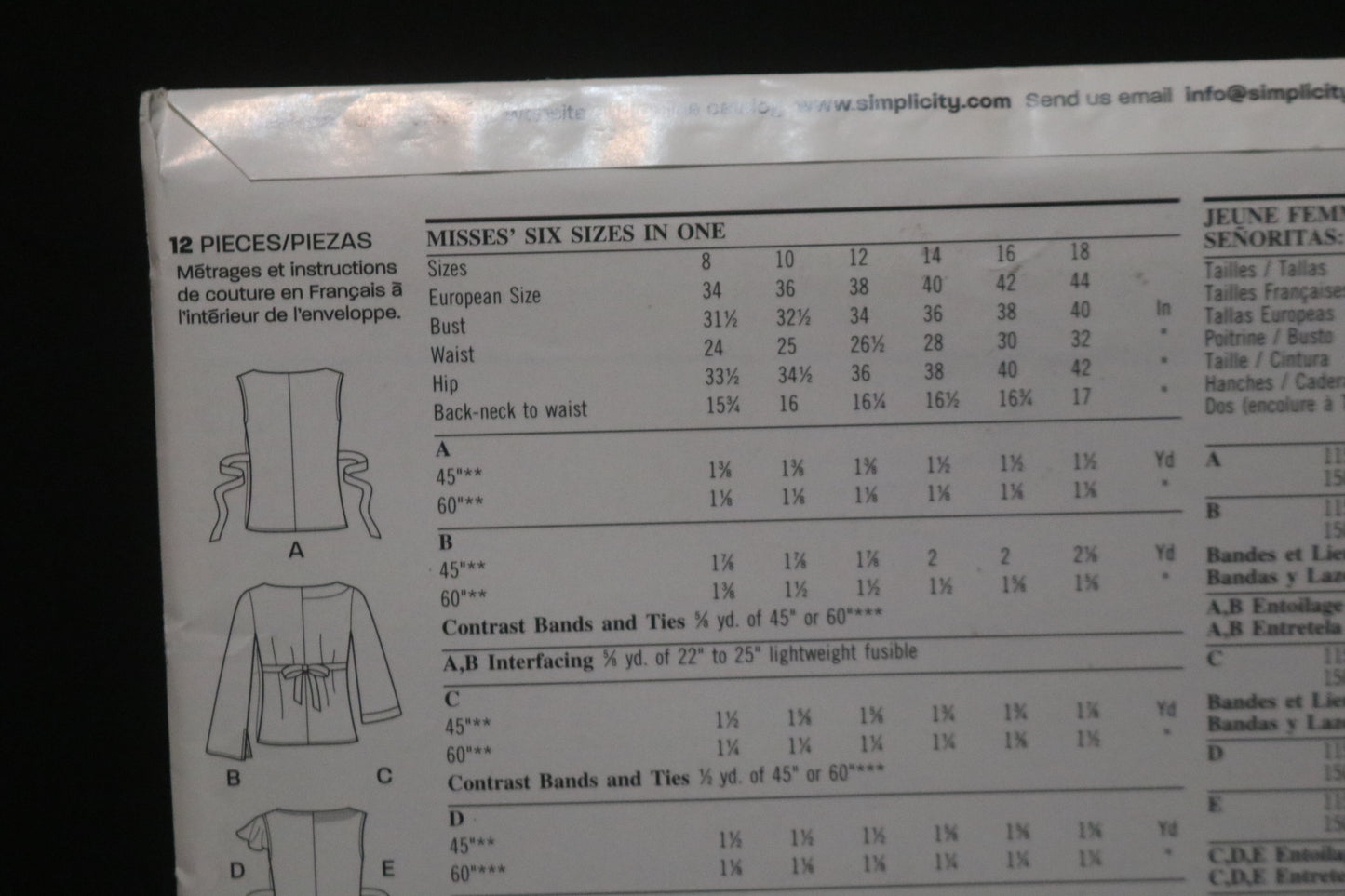 New Look 6515 Misses Tops Sewing Pattern UNCUT - Size 8 - 18