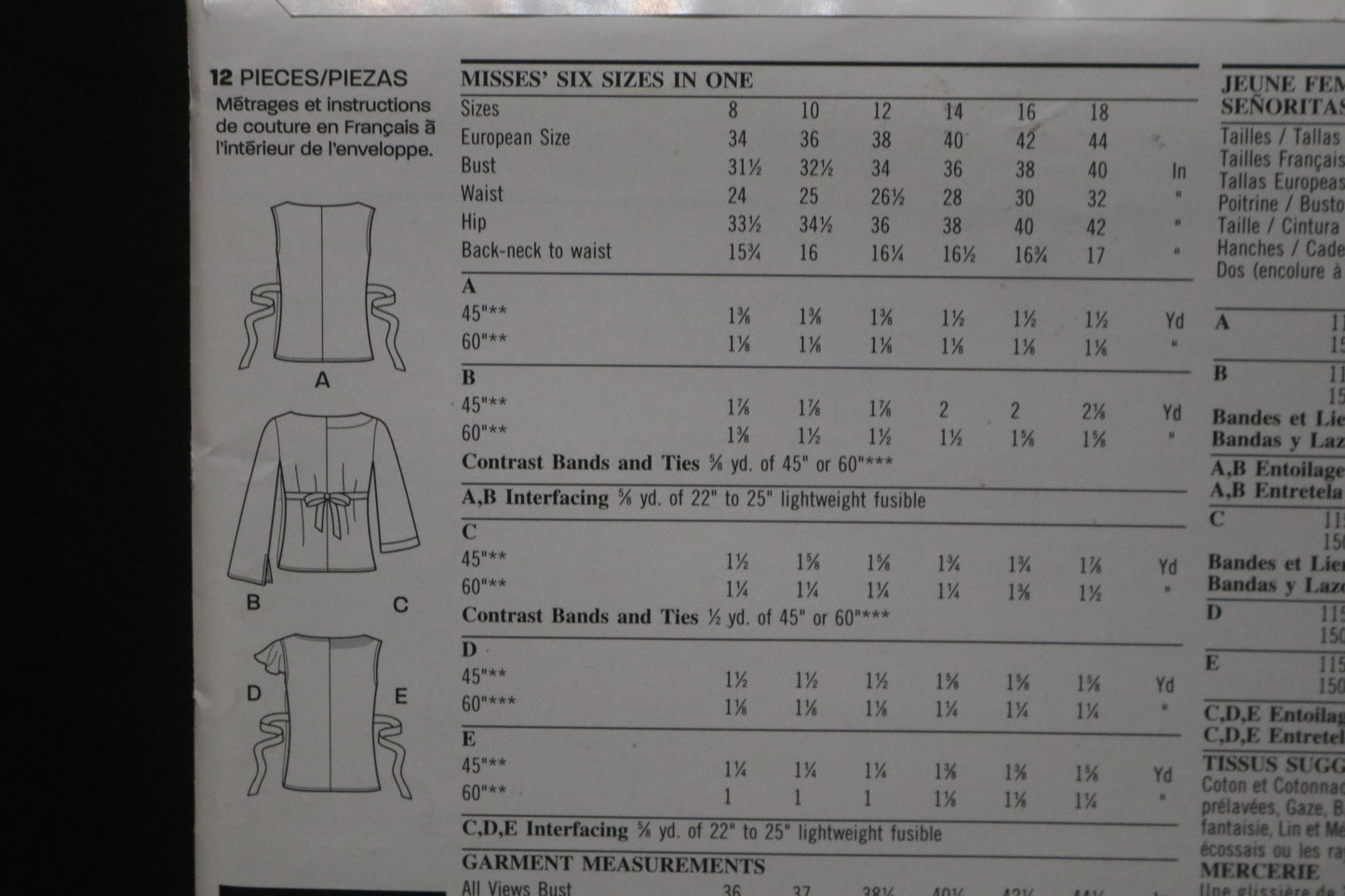 New Look 6515 Misses Tops Sewing Pattern UNCUT - Size 8 - 18