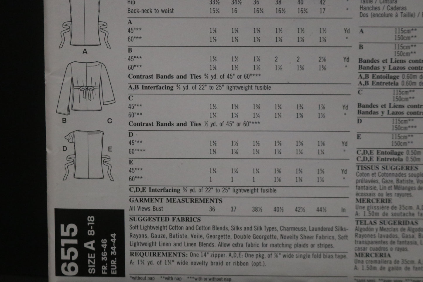 New Look 6515 Misses Tops Sewing Pattern UNCUT - Size 8 - 18