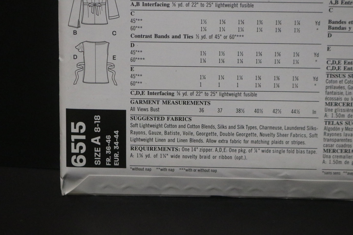 New Look 6515 Misses Tops Sewing Pattern UNCUT - Size 8 - 18