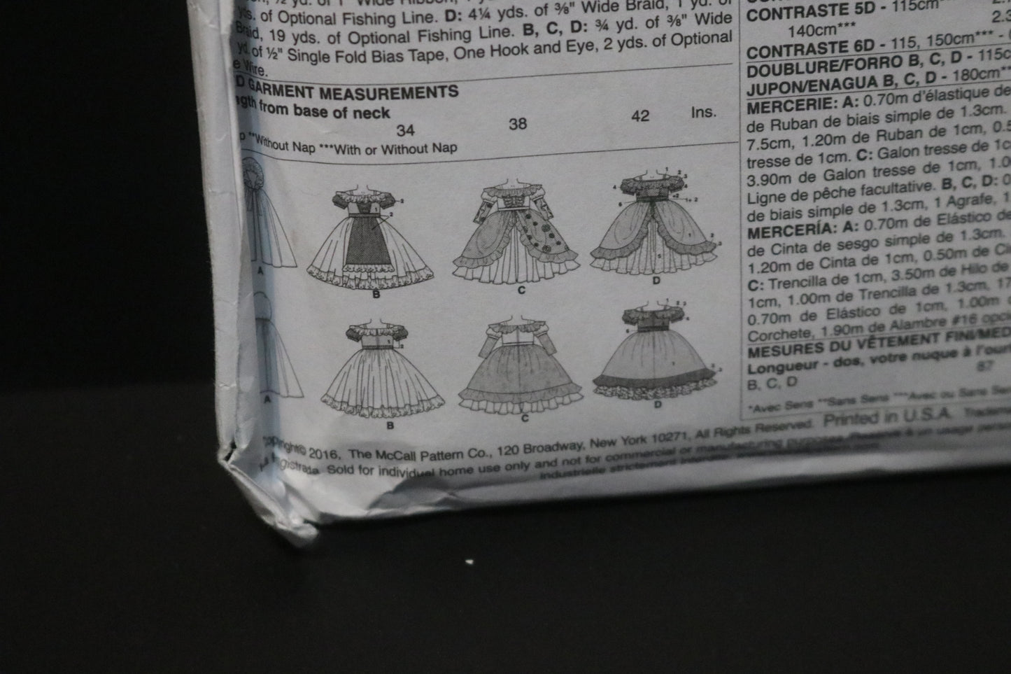 McCalls 7454 Children's Girls  Dress-Up Costumes with Attached Petticoat and Cape Sewing Pattern - UNCUT - Size 3/4 5/6 7/8