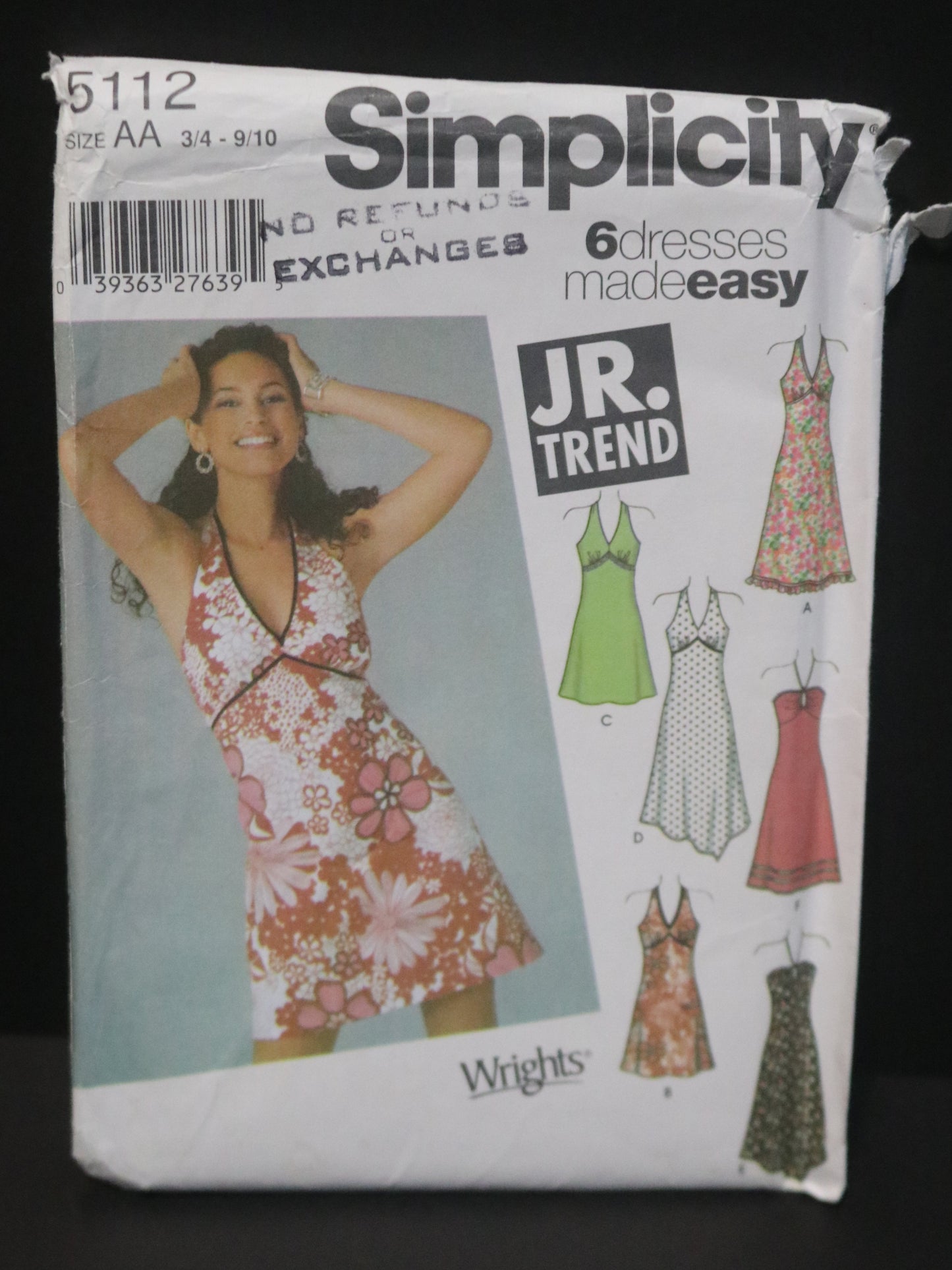 Simplicity 5112 Juniors Dress in Two Lengths with bodice and Hemline Variations Sewing Pattern UNCUT Size 3/4 - 9/10