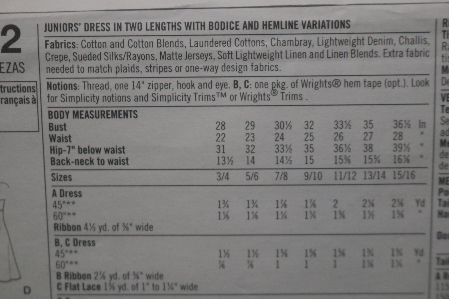 Simplicity 5112 Juniors Dress in Two Lengths with bodice and Hemline Variations Sewing Pattern UNCUT Size 3/4 - 9/10