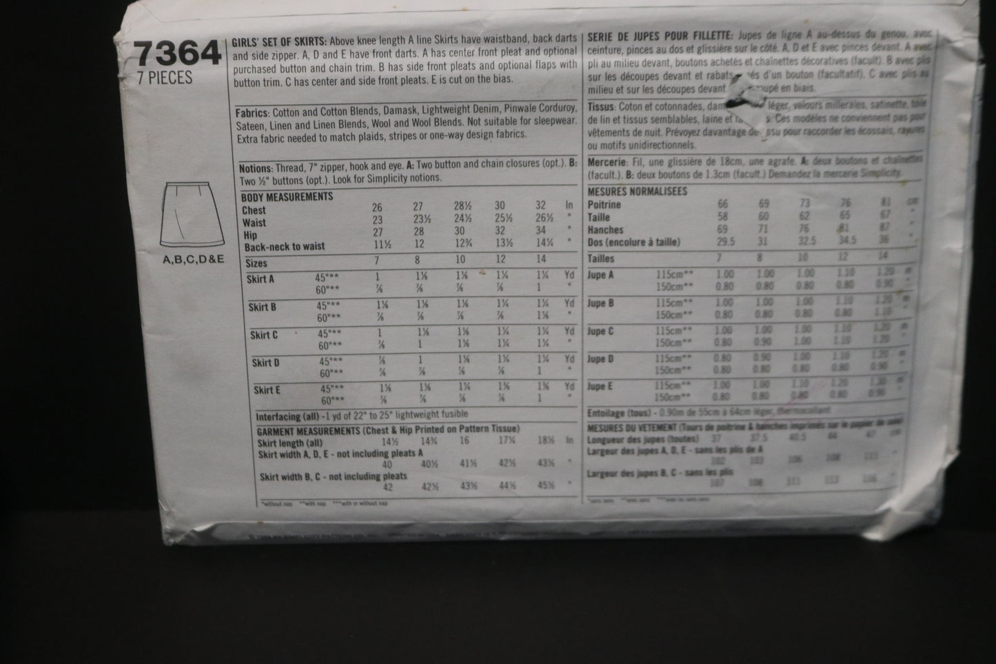 Simplicity 7364 Girls Set of Skirts Sewing Pattern - UNCUT -  Size 7 8 10